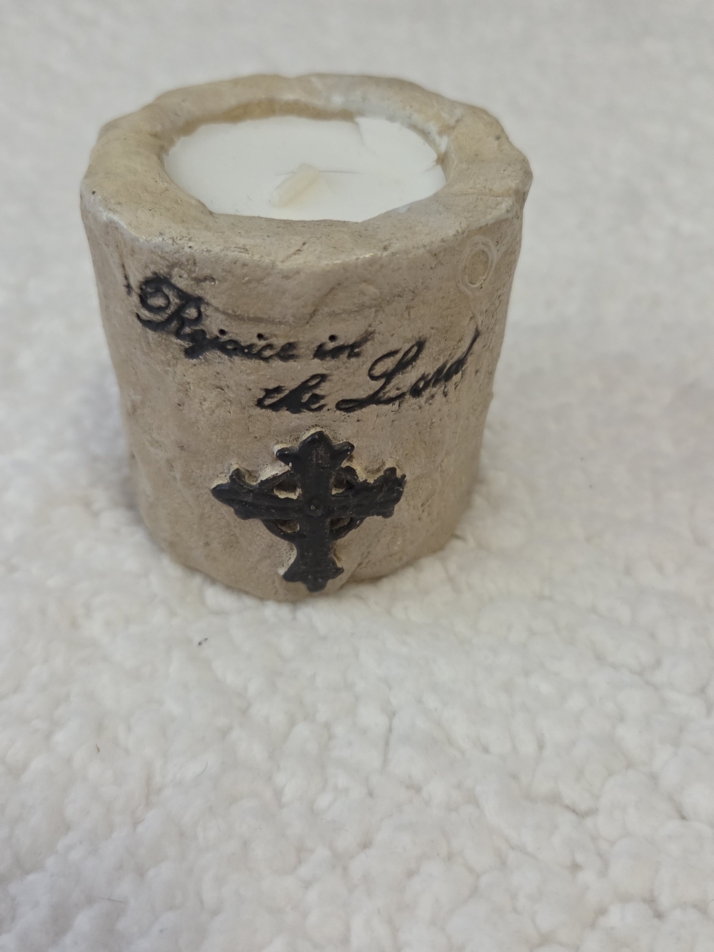 Religious Cross Candle Decor Beige Rejoice In The Lord